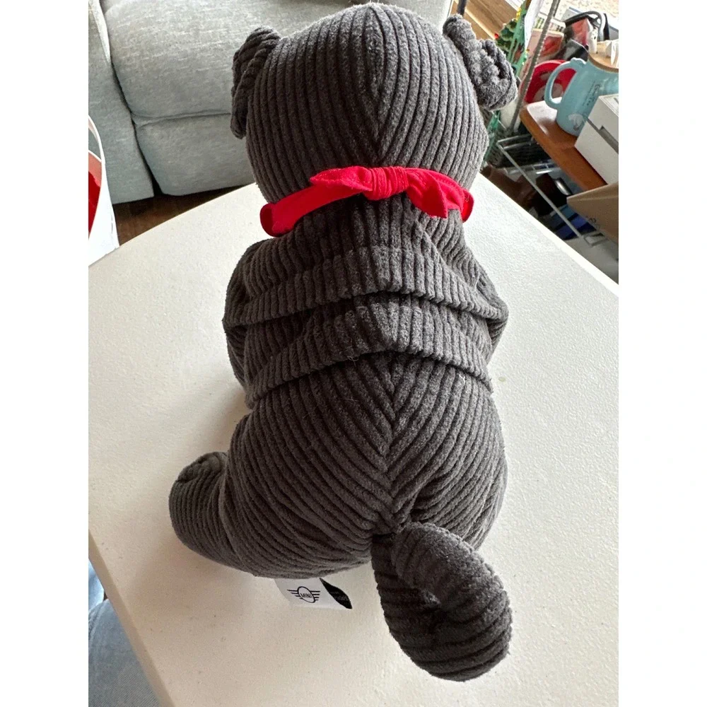 MINI Cooper Bulldog Plush‎ Grey Corduroy Stuffed Animal Red Bandana Mascot Toy